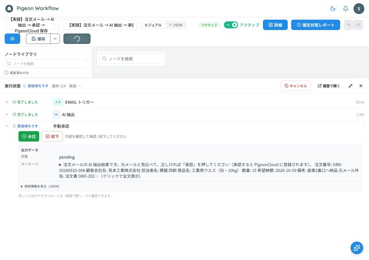 注文の抽出結果を表示した承認待ち画面